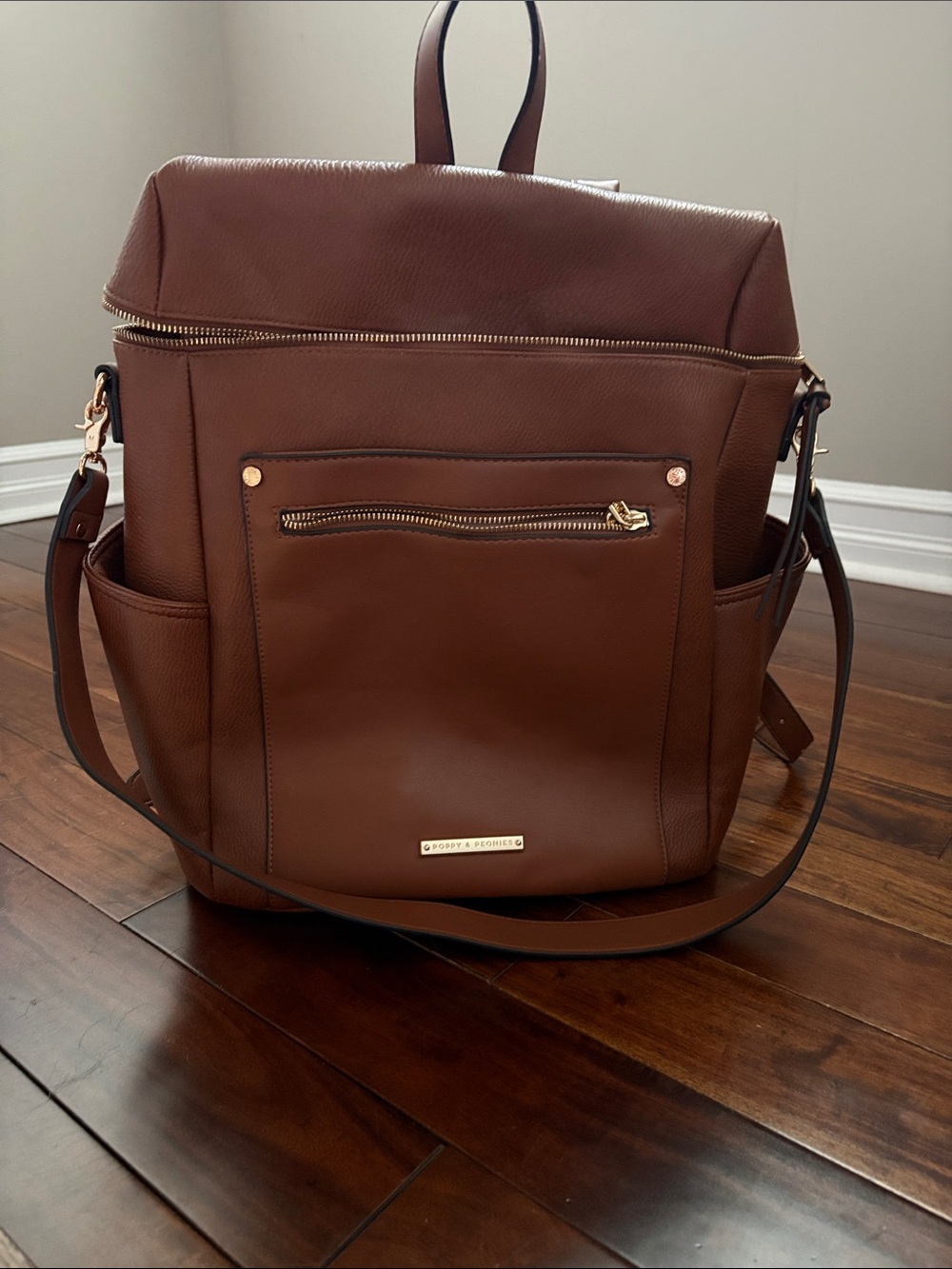Poppy and Peonies Commuter Backpack in chestnut